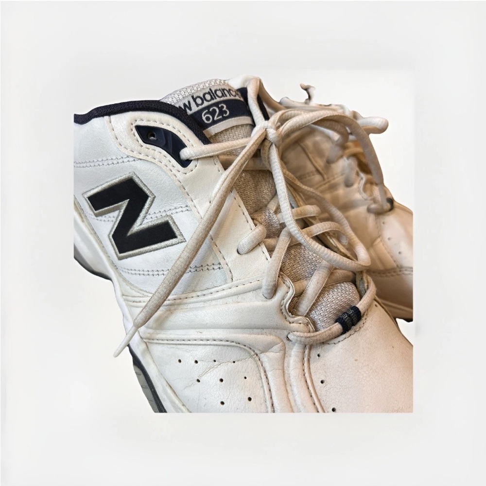 New Balance 623 White and Dark Navy Blue Lace-Up Athletic Sneakers - Picture 3 of 11